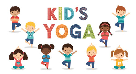 Engaging Kids Yoga Graphic with Cheerful Cartoon Children Poses for Health & Wellness