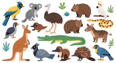 Obraz premium Australian Animals Illustration Native Wildlife Icons Collection