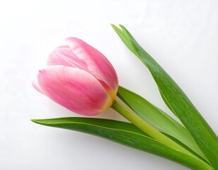 Fototapeta premium Elegant Pink Tulip Blossom on White Background.