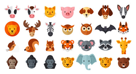 Obraz premium Diverse Animal Faces Cartoon Icons for Education and Fun