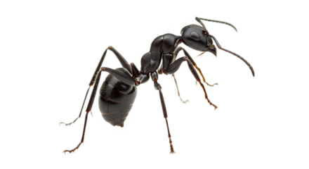 Black ant isolated on white background with detailed features  