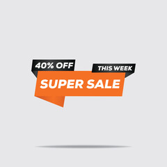 Super Sale 40% Off Banner – Modern Orange and Black Promotional Design