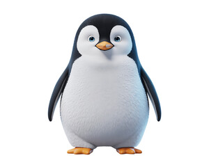 Cute cartoon penguin character standing on a black background