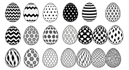 Collection of Easter Egg Designs Black and White Patterns for Spring Holiday