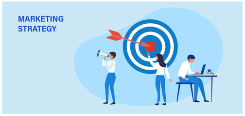 Marketing strategy concept. Business  strategy, customer targeting and management vector illustration