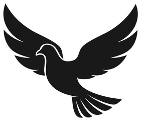 Obraz premium Dove in Flight Symbolizing Peace and Freedom Black Silhouette Vector Icon Isolated