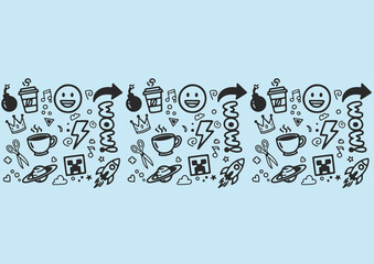 Fototapeta premium A cool and modern seamless border of black hand-drawn doodles on a calming light blue background.