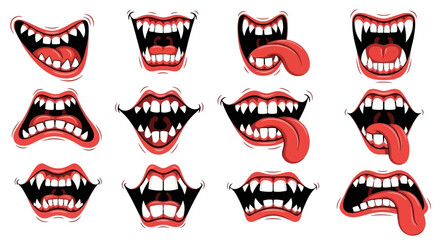 Cartoon Monster Mouths Vector Set for Halloween Designs