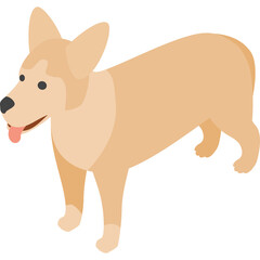 Tan Corgi Dog Standing Profile With Tongue Out on Transparent Background Isometric View