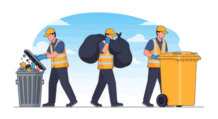 Waste Collection Workers Illustration of Sanitation Personnel on the Job