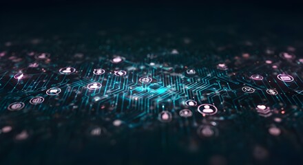 Obraz premium Abstract digital network nodes with glowing lights, futuristic communication and business technology concept