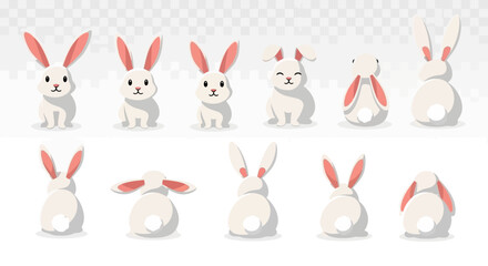 Set of cute white bunnies, representing Easter celebrations, available for use in various projects © Myanee