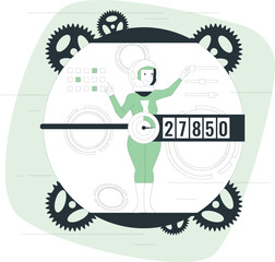 Astronaut in a futuristic interface with gears and a digital counter displaying numbers Keywords: astronaut, space, futuristic, interface, digital, technology, science, exploration, future