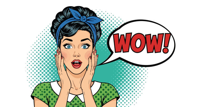 Wow Woman - Surprised Retro Pop Art Illustration with Speech Bubble