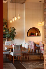 This charming restaurant has a cozy ambiance and unique decor for an inviting atmosphere
