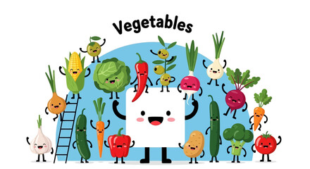 Fun Vegetable Cartoon Characters Illustration for Healthy Eating