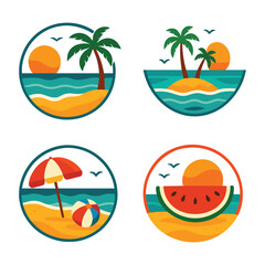 Summer Beach Icon Set in Circle Shape – Tropical Vacation Vector Design