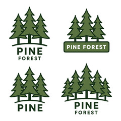 “Pine Forest Emblem and Badge Set – Green Nature Vector Design”