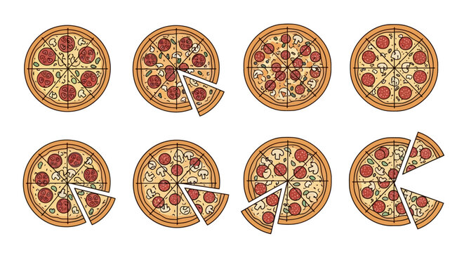 Pizza Slices Delicious Food Variety and Serving Sizes Icons