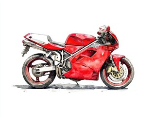 Fototapeta premium Red Sportbike Watercolor Illustration on White Background