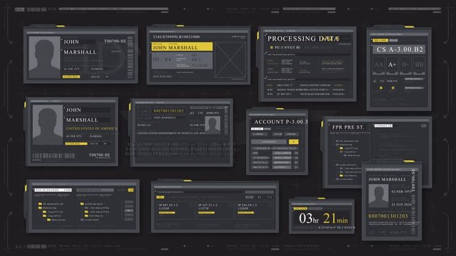 Dynamic Futuristic UI: John Marshall's Digital Identity, Data Processing, and System Surveillance - Powered by Adobe