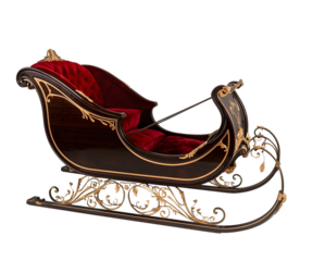 Elegant sleigh with red upholstery and gold accents isolated isolated on transparent background