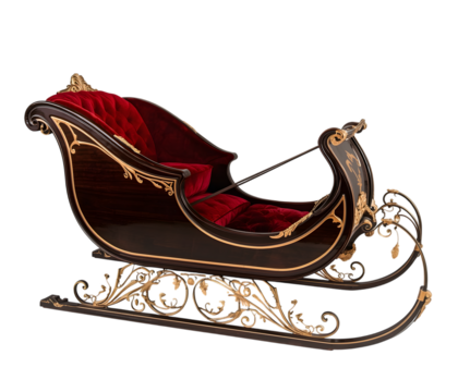 Elegant sleigh with red upholstery and gold accents isolated isolated on transparent background - Powered by Adobe