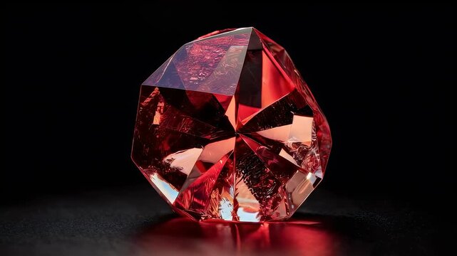 Brilliant faceted red gemstone sparkling under studio lights.