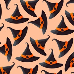 Seamless pattern of cartoon witch hats for Halloween celebration