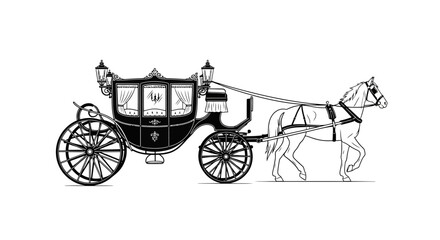 Elegant Horse-Drawn Carriage Illustration for Historical Designs