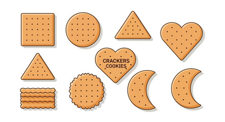 A delightful vector illustration featuring a diverse assortment of crispy crackers and sweet cookies in various classic and playful shapes, ideal for snack-themed graphics and food designs