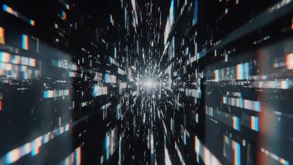 Abstract Digital Tunnel with Glitch Effects and Light Streaks.