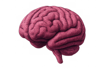 Human brain illustration presenting neurology, intelligence, and anatomical structure on transparent background
