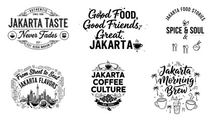 Fototapeta premium Jakarta Eats Together Food Typography Illustration Set
