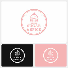 Cupcake logo design template for a sweet bakery or cafe called Sugar and Spice.