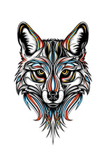 Fototapeta premium Colorful stylized wolf head illustration on black background