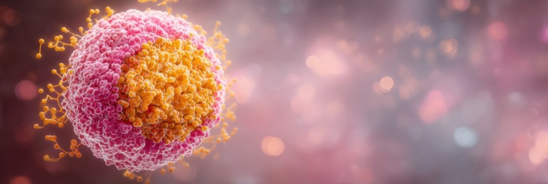 Detailed representation of a virus particle displaying its intricate structure and vivid colors, illustrating biological complexity against a soft background.