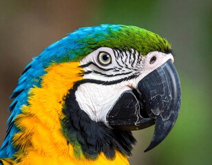 Obraz premium Close-up of a vibrant bird with yellow chest and blue head feathers