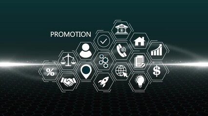 Futuristic Promotion hologram concept. Glowing holographic planet earth digital network with collaboration, innovation and corporate  Business, technology hexgatile background aimation video