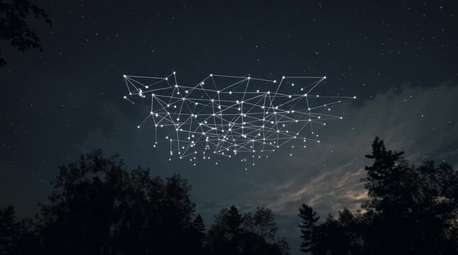 A beautiful night sky illuminated by stars and artistic constellation patterns.
