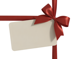 Red ribbon bow with a blank gift tag isolated on transparent background