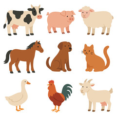Naklejka premium Farm Animal Cow Pig Horse Sheep Chicken Illustration