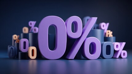 3D-rendered image of numerous percentage signs, highlighting a central "0%" against a dark backdrop