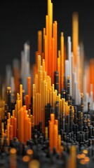 3D-rendered abstract artwork of colorful, vertical bars resembling a vibrant cityscape