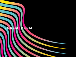 Rainbow colored abstract vector background with black background wavy lines pattern, creating an interesting dynamic and modern effect for futuristic and digital designs.