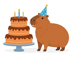 Capybara with birthday cake