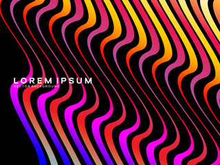 Rainbow colored abstract vector background with black background wavy lines pattern, creating an interesting dynamic and modern effect for futuristic and digital designs.