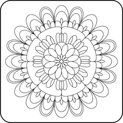 Floral Mandala Coloring Page for Kids and Adult | Layered Garden Petals Line Art Illustration | Printable Botanical Mandala Coloring Sheet for Relaxation, Mindfulness, and Art Therapy, Vector line