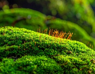 Close-up of lush green moss with tiny, delicate structures