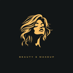 Stylized illustration of a woman s face with flowing golden hair